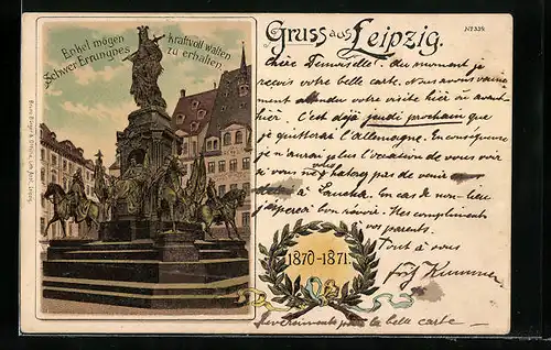 Lithographie Leipzig, Denkmal 1870-71