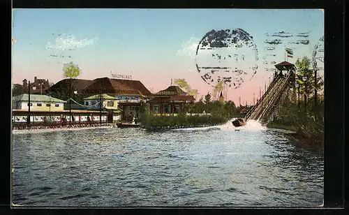 AK Leipzig, Internationale Baufachausstellung mit Sonderausstellungen 1913, Tanzpalast und Wasser-Rutschbahn