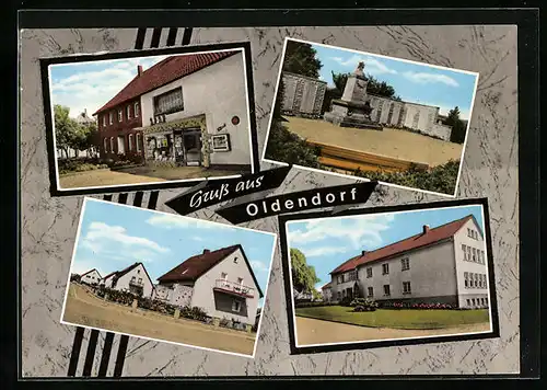 AK Oldendorf, Ortsansichten mit Denkmal