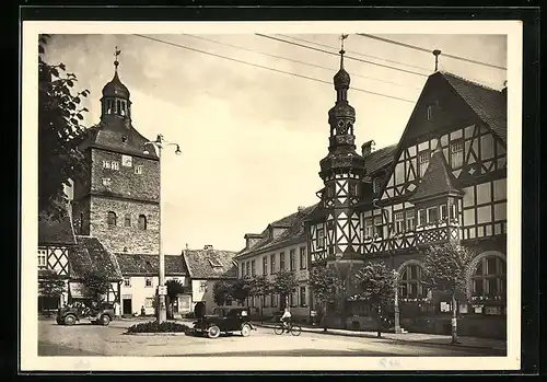 AK Harzgerode, Marktplatz mit Autos