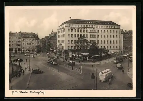 AK Halle a. S., Riebeckplatz mit Strassenbahn