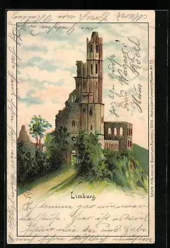 Lithographie Limburg, Blick auf die Ruine