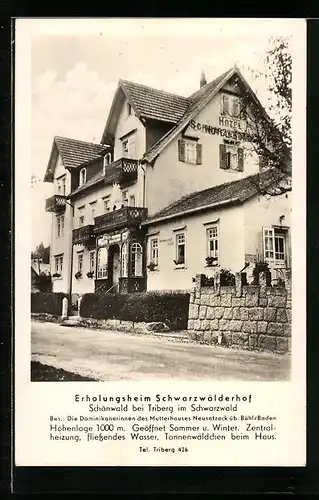 AK Schönwald bei Triberg, Hotel Schwarzwälderhof