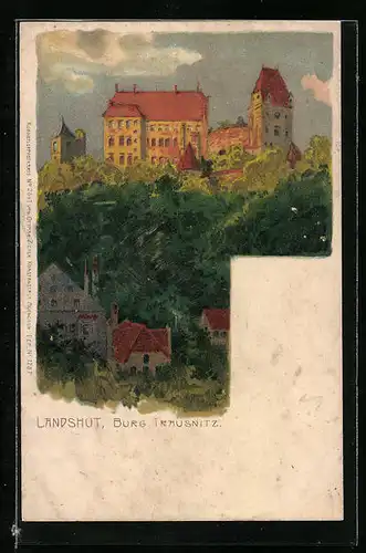 Lithographie Landshut, Burg Trausnitz