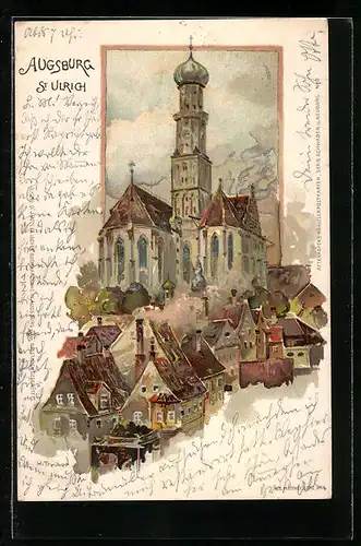 Lithographie Augsburg, Kirche St. Ulrich