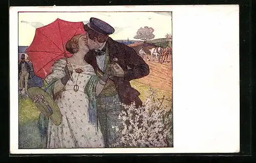 Künstler-AK Karl Friedrich Gsur: Deutscher Schulverein Nr. 20: Küssendes Liebespaar