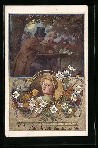 Künstler-AK Karl Friedrich Gsur: Deutscher Schulverein Nr. 1066: Gold und Silber lieb ich sehr - Paar beim Wein