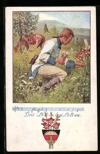 Künstler-AK Karl Friedrich Gsur: Deutscher Schulverein Nr. 1235: Drei Li-li-en, drei Li-li-en