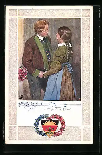 Künstler-AK Karl Friedrich Gsur: Deutscher Schulverein Nr. 374: I hob` dir in d`Augerln g`schaut