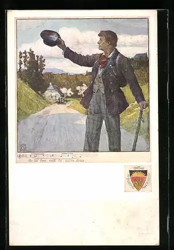 Künstler-AK Karl Friedrich Gsur: Deutscher Schulverein Nr. 457: So leb denn wohl... - Wanderer nimmt Abschied