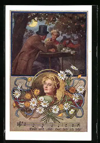 Künstler-AK Karl Friedrich Gsur: Deutscher Schulverein Nr. 1066: Lied, Gold und Silber lieb ich sehr