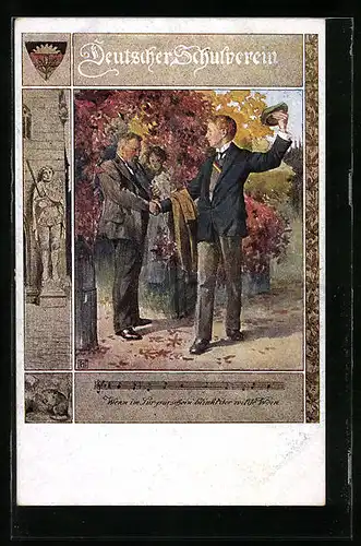 Künstler-AK Karl Friedrich Gsur, Deutscher Schulverein Nr. 557: Wenn im Purpurschein blinkt der wilde Wein