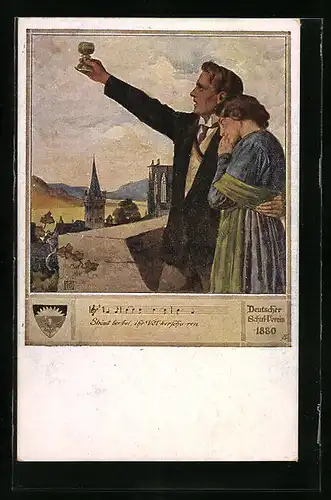 Künstler-AK Karl Friedrich Gsur, Deutscher Schulverein Nr. 559: Herr stösst mit Glas Wein an