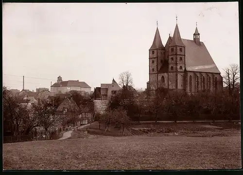 Fotografie Brück & Sohn Meissen, Ansicht Geithain i. Sa., Blick ind en Ort mit Kirche