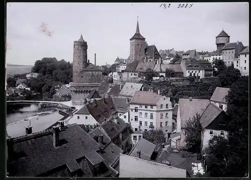 Fotografie Brück & Sohn Meissen, Ansicht Bautzen, Blick in die Stadt und nach der alten Wasserkunst