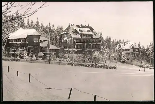 Fotografie Brück & Sohn Meissen, Ansicht Oberbärenburg / Erzg., Blick auf das Cafe Hermannshöhe im Winter