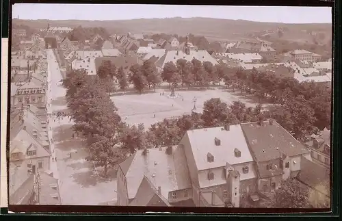 Fotografie Brück & Sohn Meissen, Ansicht Marienberg i. Sa., Blick auf den Markt mit Denkmal