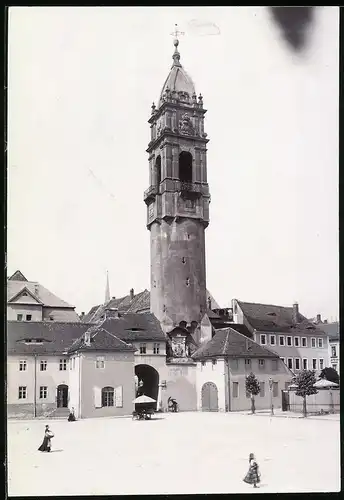 Fotografie Brück & Sohn Meissen, Ansicht Bautzen, Blick auf den Reichenturm mit Relief und Durchgang