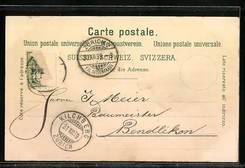 Lithographie Zürich, Totalansicht aus der Vogelschau