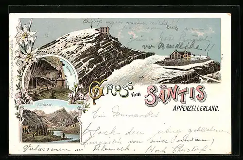 Lithographie Säntis, Wildkirchli und Seealpsee