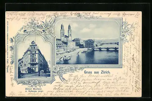 AK Zürich, Blick zum Hotel Merkur