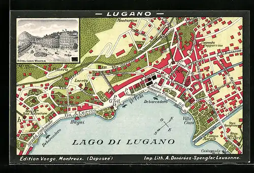 AK Lugano, Hotel Garni Walter, Lago di Lugano, Stadtplan