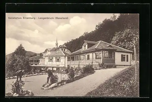 AK Langenbruck, Sanatorium Erzenberg, Gartenansicht