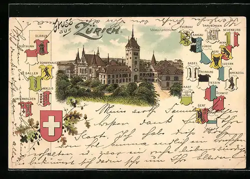 Lithographie Zürich, Schweizer Landesmuseum, Kantonswappen