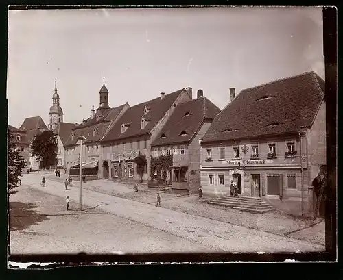 Fotografie Brück & Sohn Meissen, Ansicht Strehla / Elbe, Marktplatz mit Geschäft Moritz Felmming, Fr. Kirsten, W. Möbius