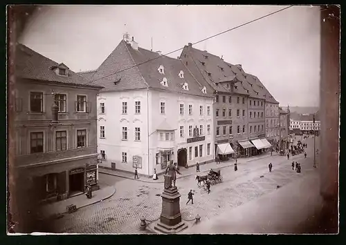 Fotografie Brück & Sohn Meissen, Ansicht Eger, Markt mit Kaiser Josef - Denkmal