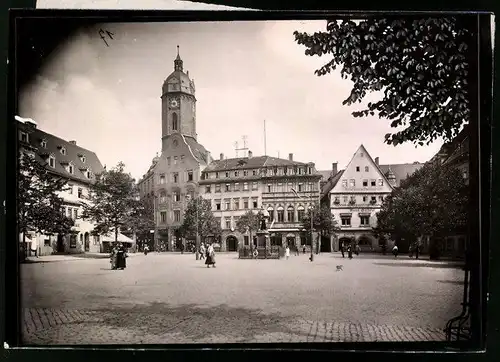 Fotografie Brück & Sohn Meissen, Ansicht Jena, Blick auf den Markt mit Gasthaus Paul Göhre, Geschäfte, Denkmal