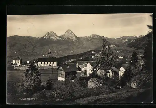 AK Seelisberg, Gesamtansicht mit Alpenpanorama