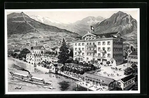 Künstler-AK Beckenried, Vierwaldstättersee, Hotel Sonne