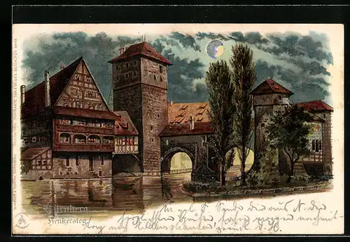 Mondschein-AK Nürnberg, Henkersteg im Mondlicht