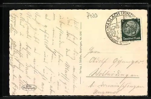 AK Münsingen, Ortsansicht mit Blick ins Land