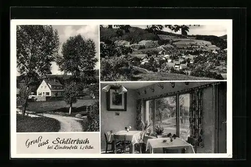 AK Schlierbach bei Lindenfels, Teilansicht, Gasthaus Café Jägersgarten