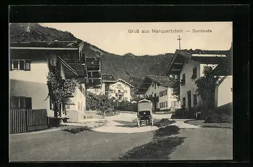 AK Marquartstein, Pferdewagen in der Dorfstrasse