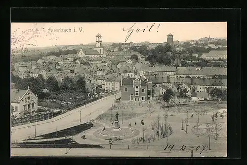 AK Auerbach i. V., Ortsansicht aus der Vogelschau