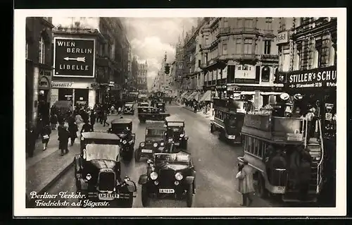 AK Berlin, Berliner Verkehr, Friedrichstrasse a. d. Jägerstrasse, Autos