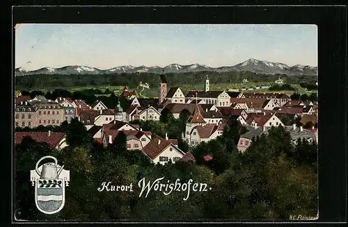 Goldfenster-AK Wörishofen, Gebäude mit leuchtenden Fenstern