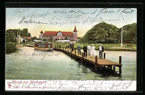 AK Dreibergen, Uferpartie mit Boot