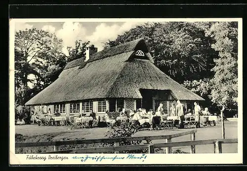 AK Dreibergen, Gasthaus Fährkroog mit Reetdach und Terrasse