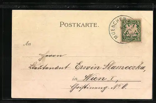 Lithographie München, Maximilianstrasse aus der Vogelschau