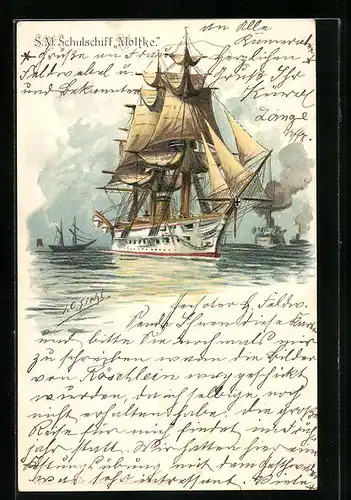 Künstler-AK Johann Georg Siehl-Freystett: Kriegsschiff S. M. Moltke auf hoher See