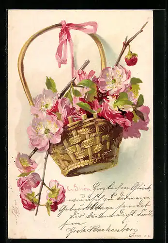 Künstler-AK Clara von Sivers: Korb mit rosafarbenen Blumen