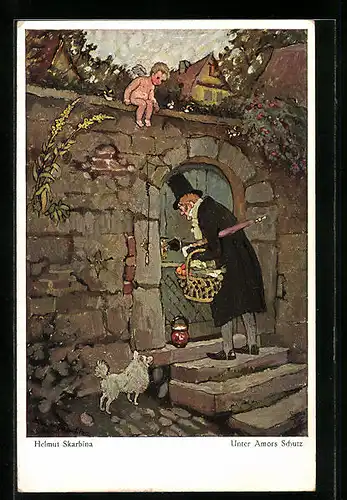 Künstler-AK Helmut Skarbina: Unter Amors Schutz, Herr öffnet das Tor