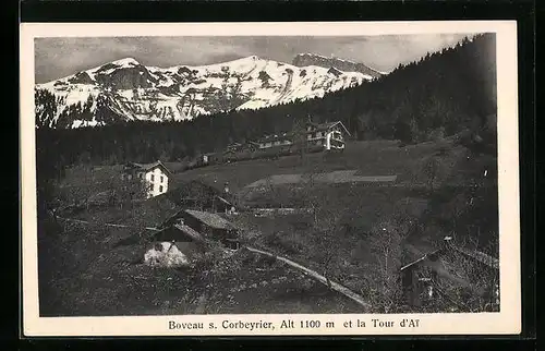 AK Boveau s. Corbeyrier, Ortsansicht mit den Bergen