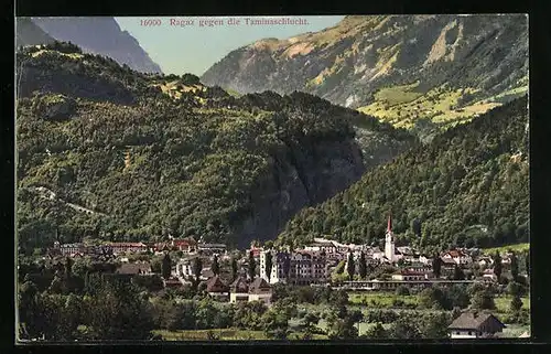 AK Ragaz, Ortsansicht gegen die Taminaschlucht