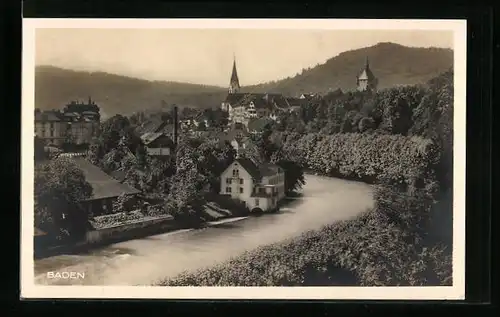 AK Baden, Flusspartie mit Sicht auf die Stadt
