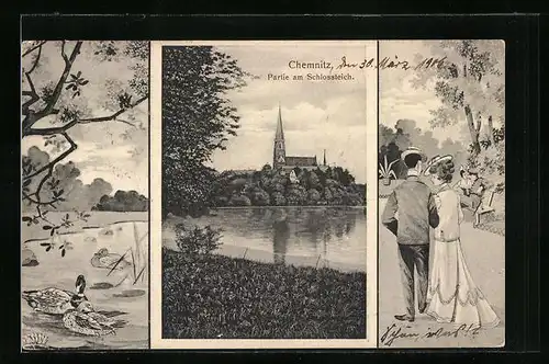 Künstler-AK Chemnitz, Partie am Schlossteich